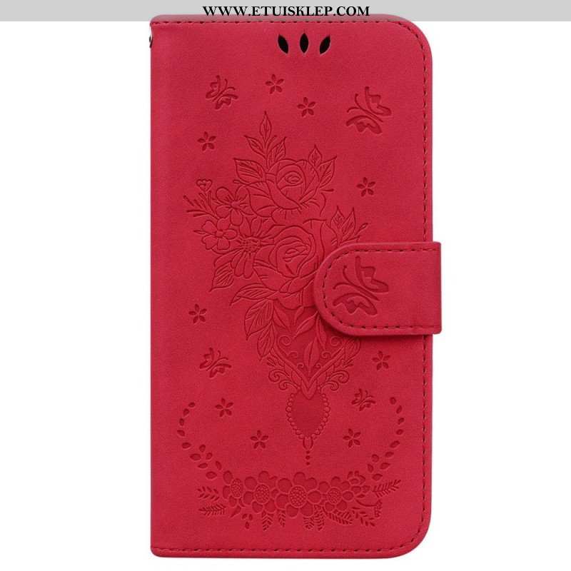 Obudowa Etui Na Telefon do Samsung Galaxy M13 z Łańcuch Wiązane Róże I Motyle